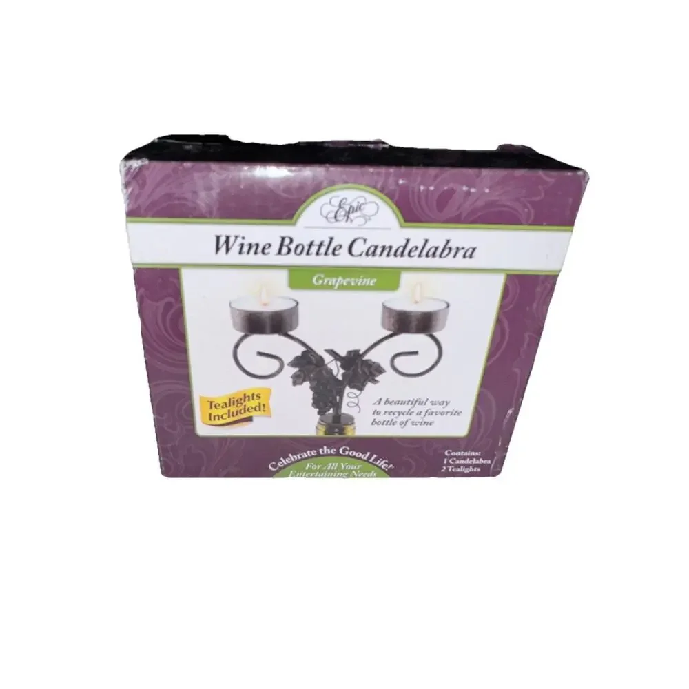 Epic Wine Bottle Candelabra Tea Lights Included Silver Grapevine NEW